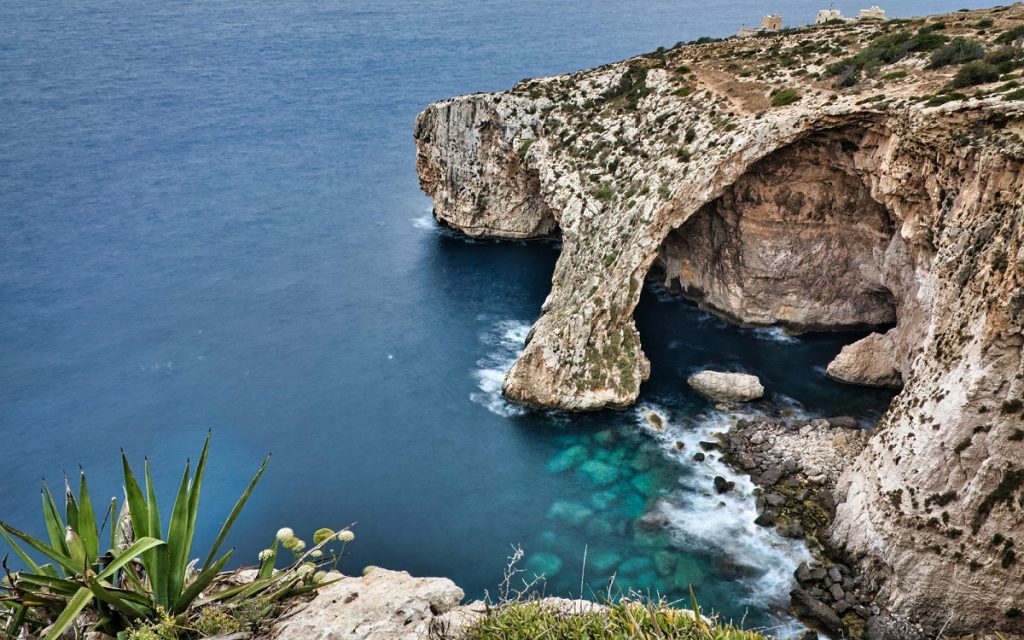 Blue Grotto sea caves and limestone cliffs on the southern coast of Malta