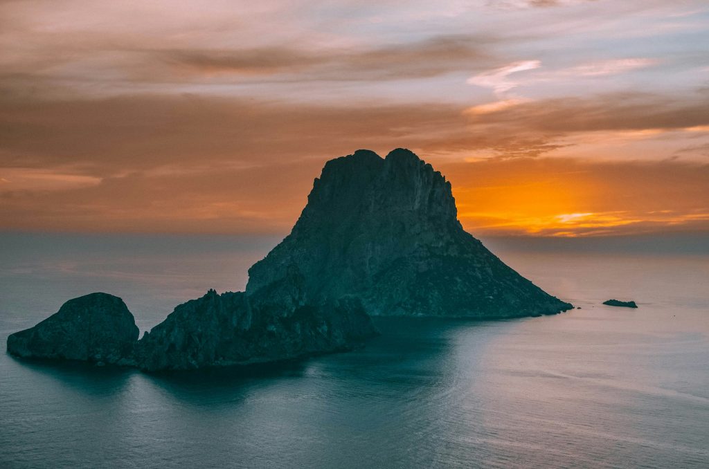 Es Vedra rock island in the distance