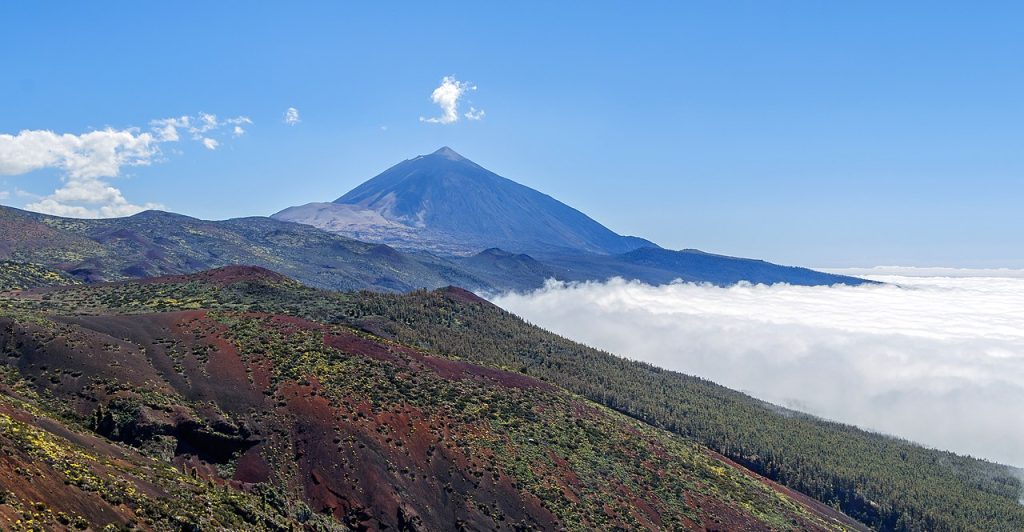 : Drive 1 TF-21 Teide National Park Tenerife - Mount Teide above the volcanic lava fields.