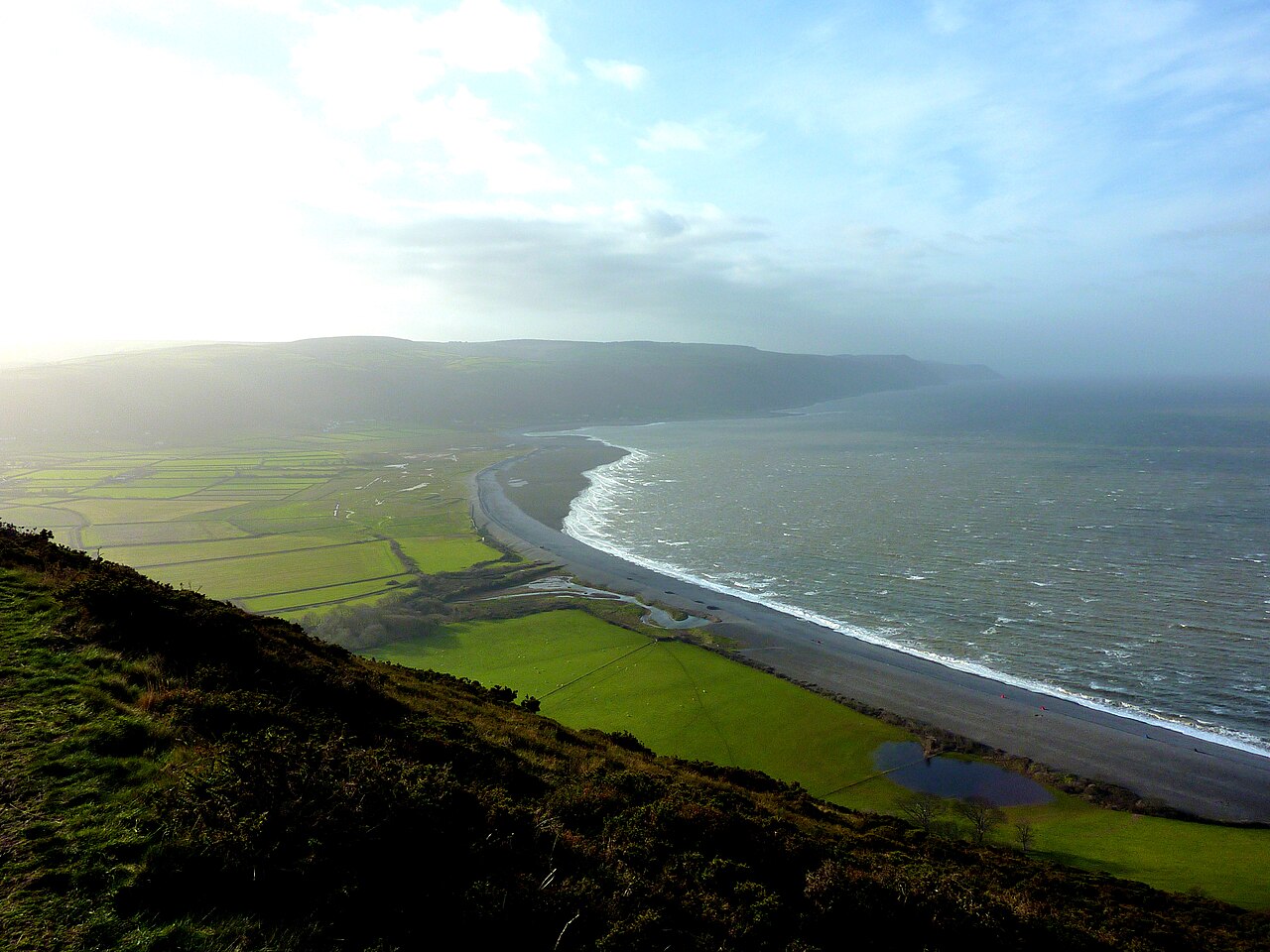 Porlock Hill on the A39, the steepest A-road in the UK, on the Exmoor scenic drives towards Lynmouth