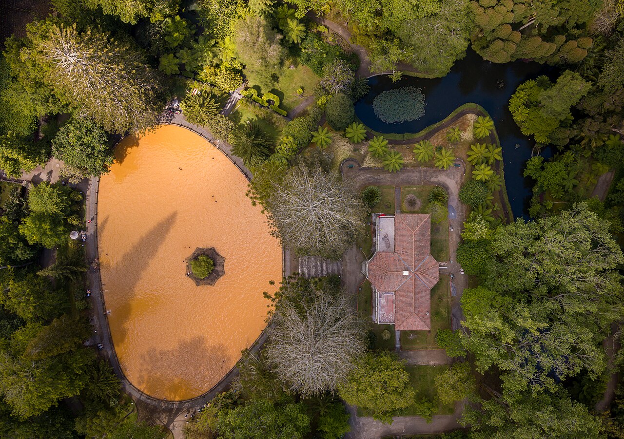 Iron-rich thermal pool at Terra Nostra Park in Furnas, Sao Miguel