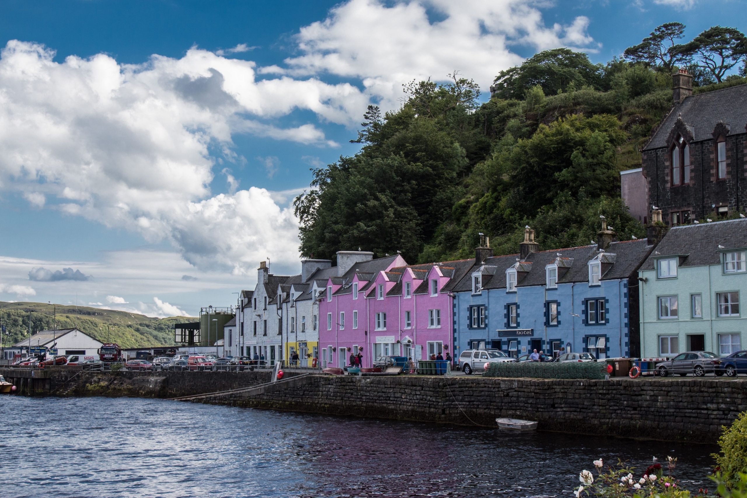 Portree harbour with its painted houses on the Isle of Skye