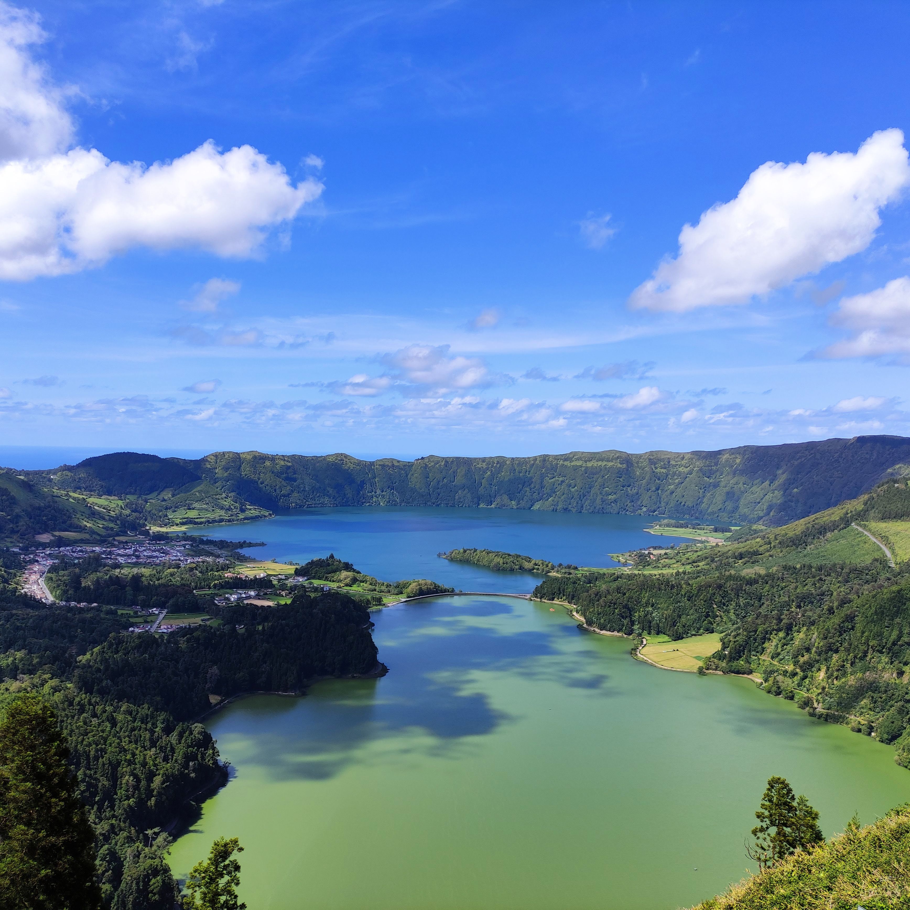 Twin crater lakes of Sete Cidades from Vista do Rei, Sao Miguel