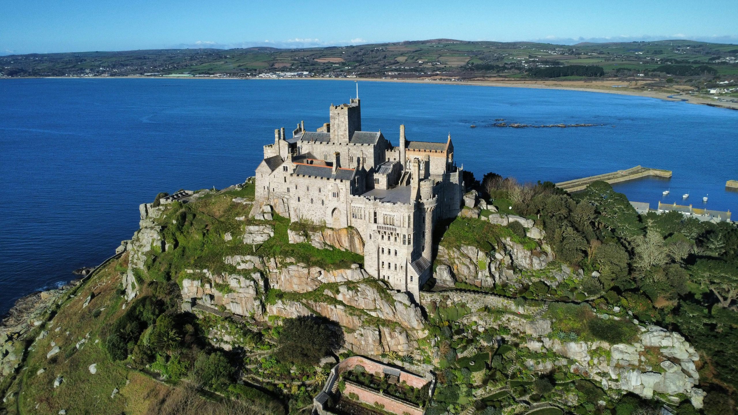 St Michael's Mount in Mount's Bay, a fairytale tidal island on the Cornwall scenic drives