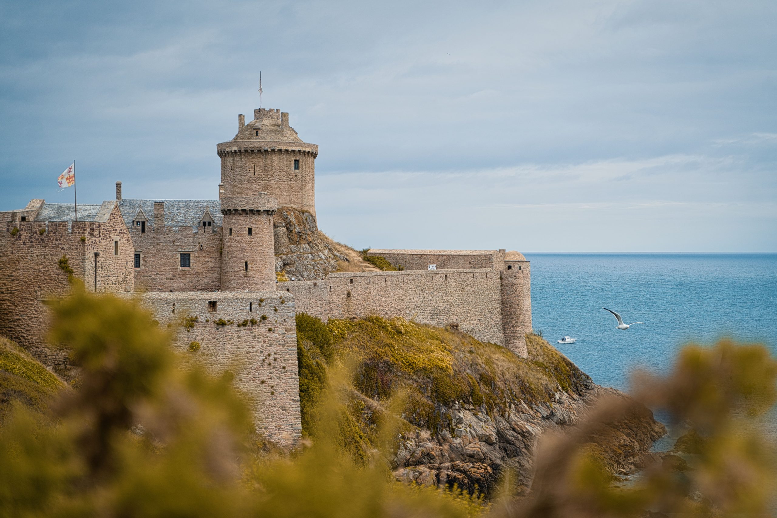 Fort La Latte, the 14th century clifftop fortress on the scenic drive along Brittany's Emerald Coast