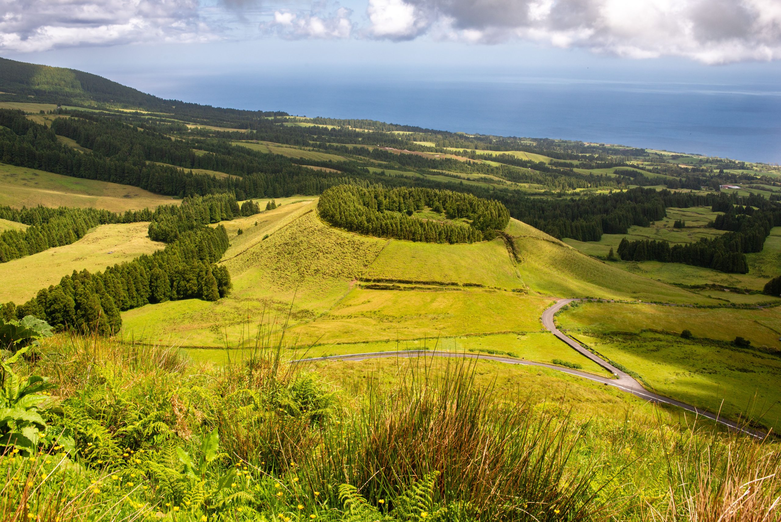 Povoacao and the Sete Lombas ridges in the Nordeste region of Sao Miguel