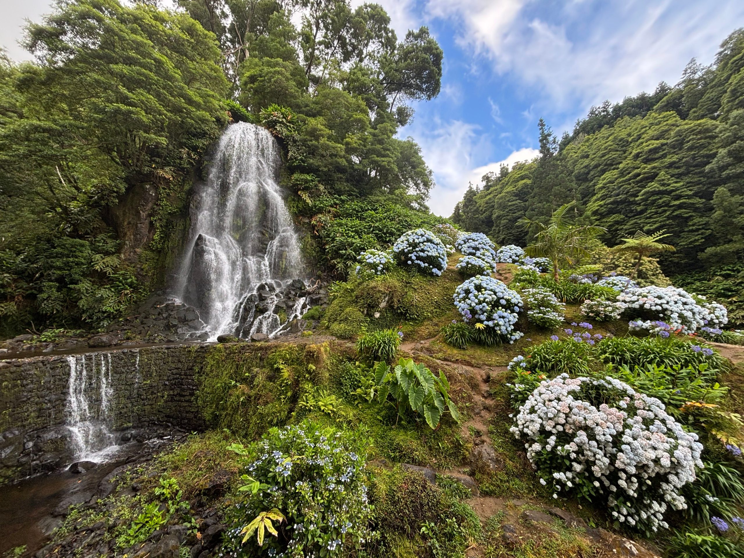 Ribeira dos Caldeiroes waterfall and old watermills, Nordeste, Sao Miguel