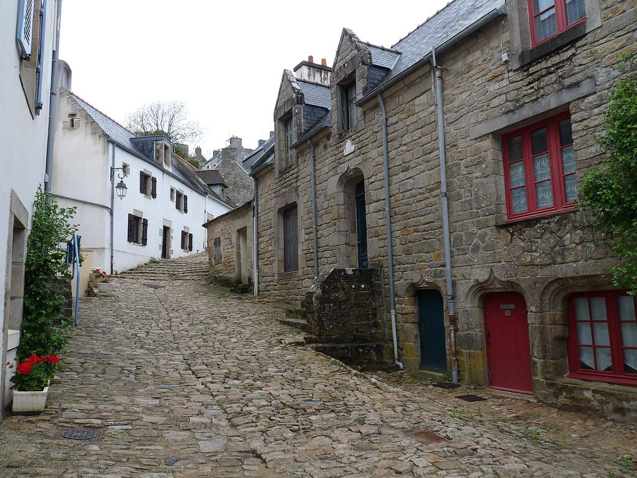 The stepped cobbled Grande Rue Chère in Pont-Croix, the medieval finale of the Pointe du Raz scenic drive