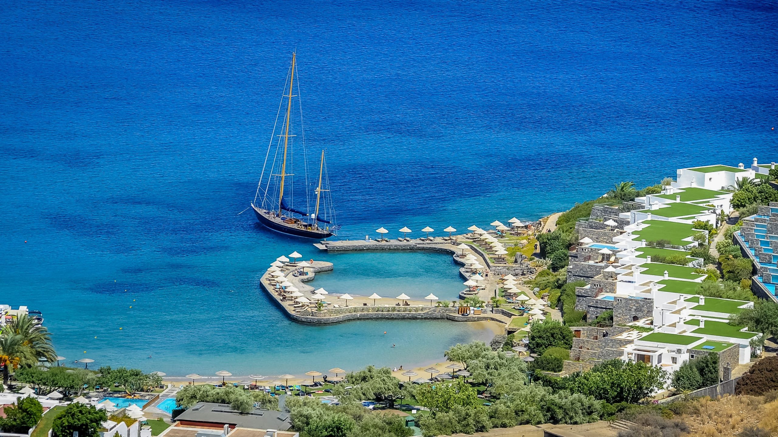 The bay at Elounda on the Elounda and Spinalonga scenic drive in eastern Crete