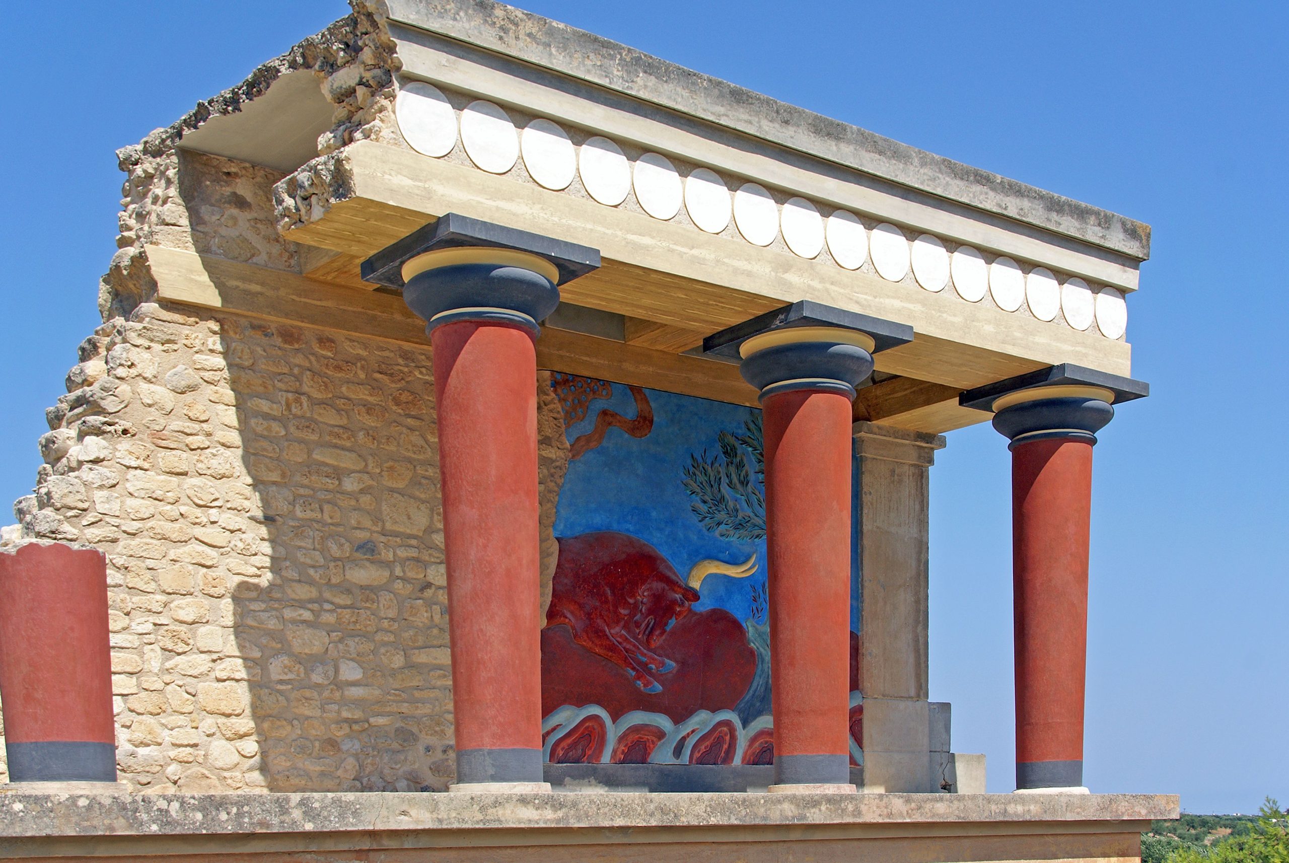 The reconstructed Palace of Knossos, the first stop on the Lasithi Plateau scenic drive from Heraklion