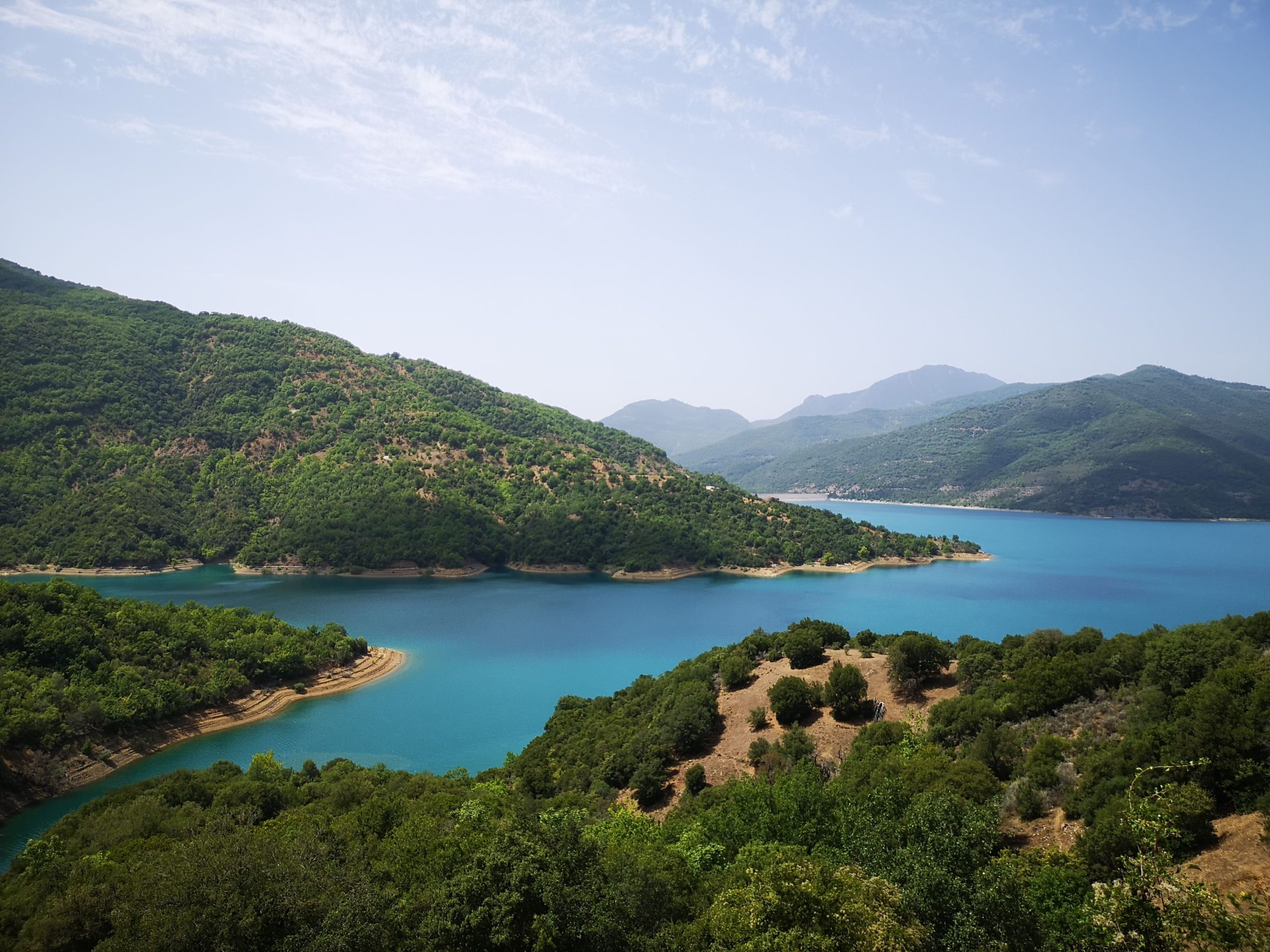 The turquoise waters of Lake Kournas, the only freshwater lake in Crete, on the Rethymno scenic drive