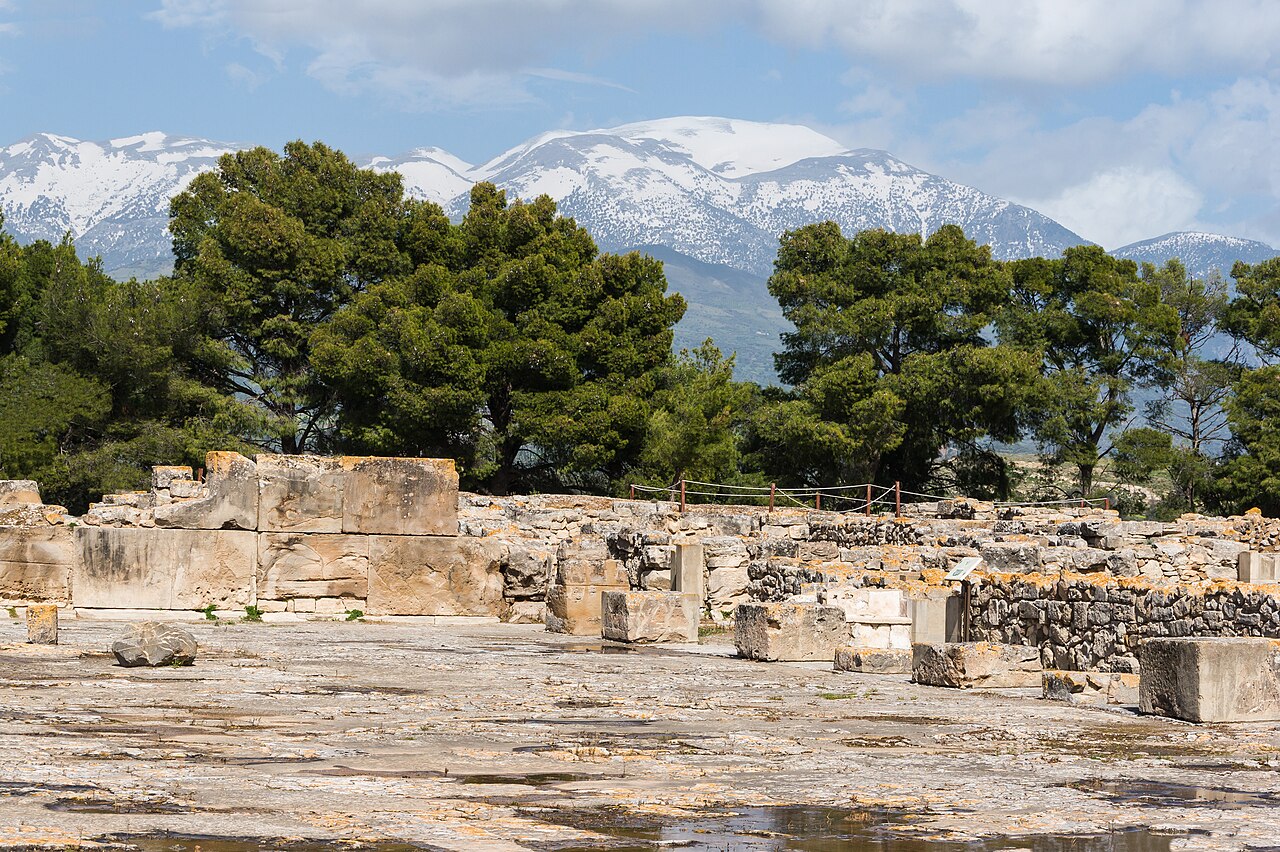 The Minoan palace of Phaistos above the Messara Plain on the Cretan South scenic drive