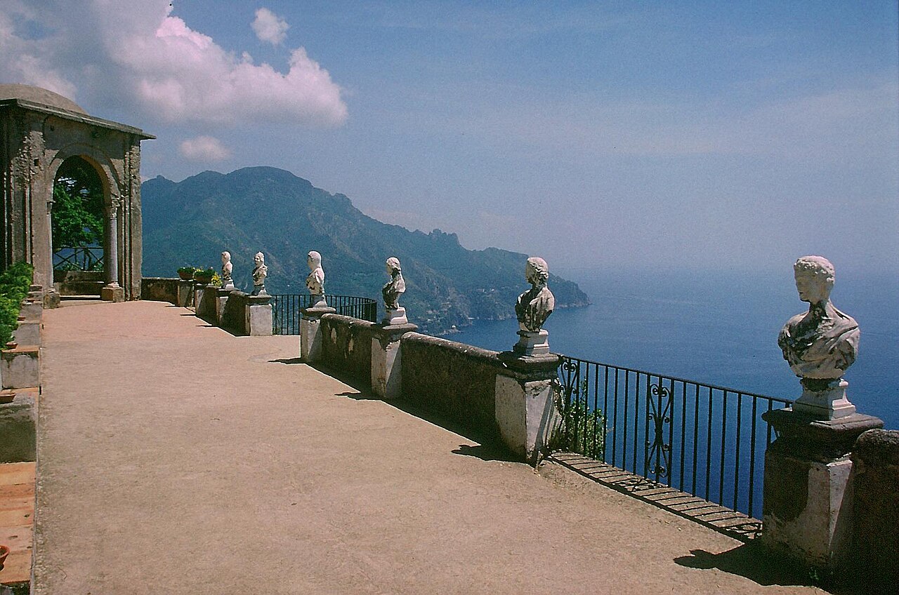 The Terrazza dell'Infinito at Villa Cimbrone in Ravello, with sweeping views of the Gulf of Salerno"