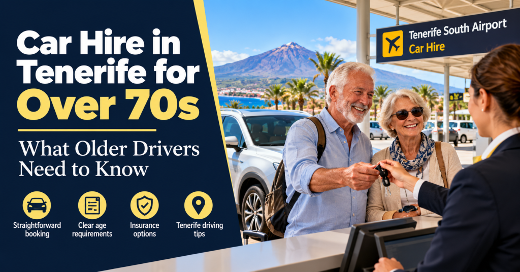 Older travellers at the car hire desks at Tenerife South Airport with practical information for drivers over 70.
