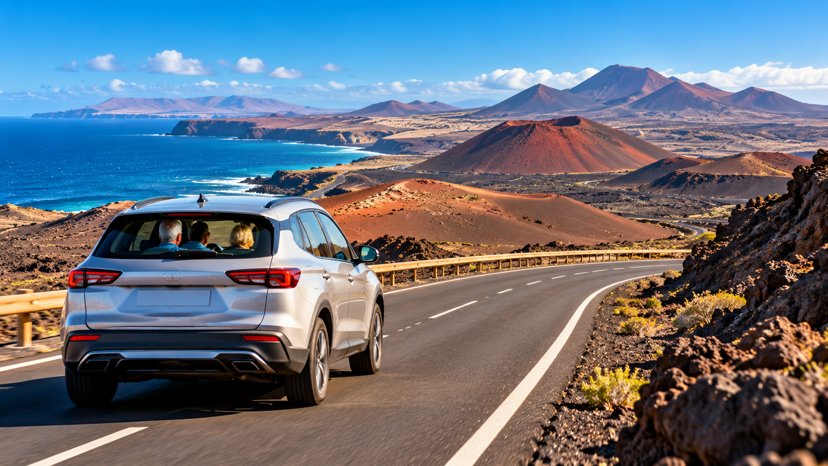 Car hire in Lanzarote for over 70s: winter driving through volcanic Lanzarote landscape