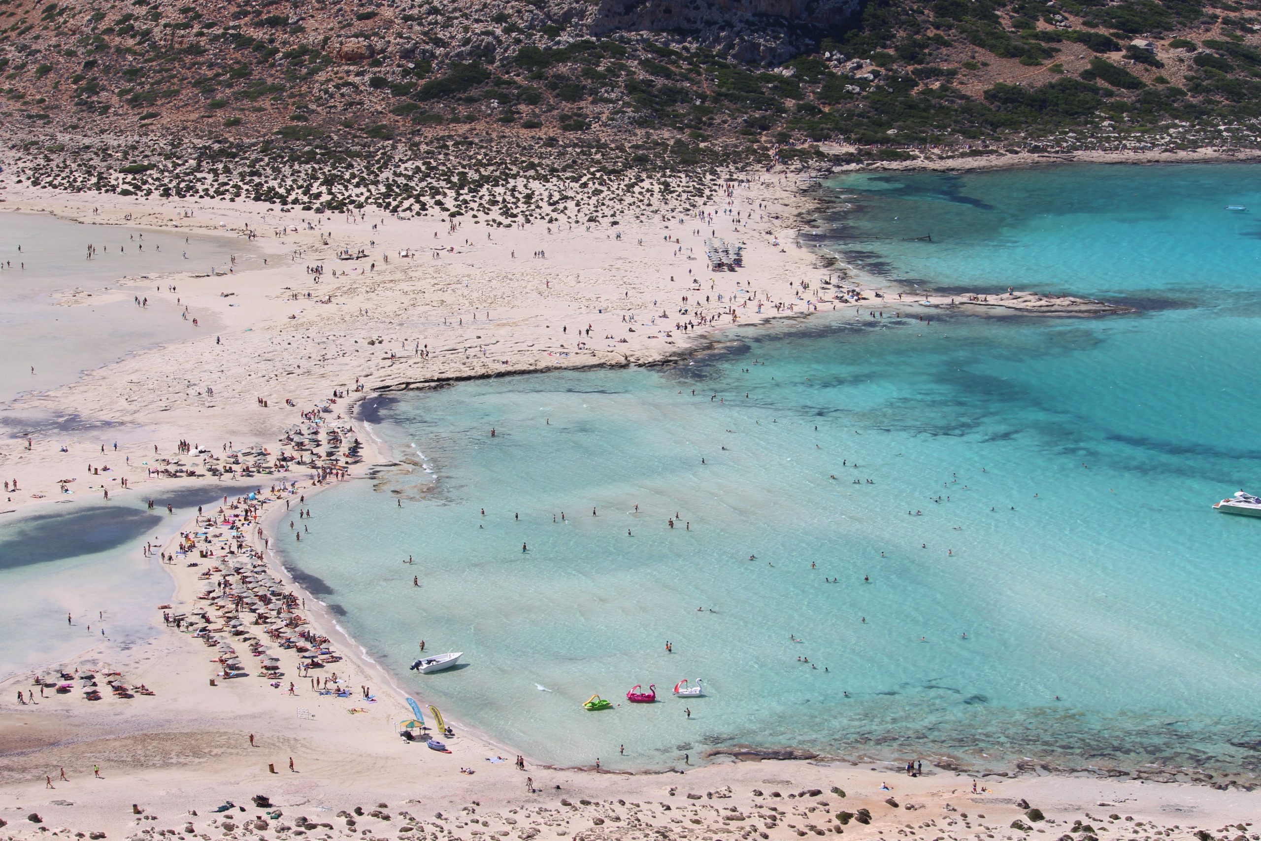 The turquoise lagoon of Balos beach in western Crete, best reached by hire car from Chania Airport