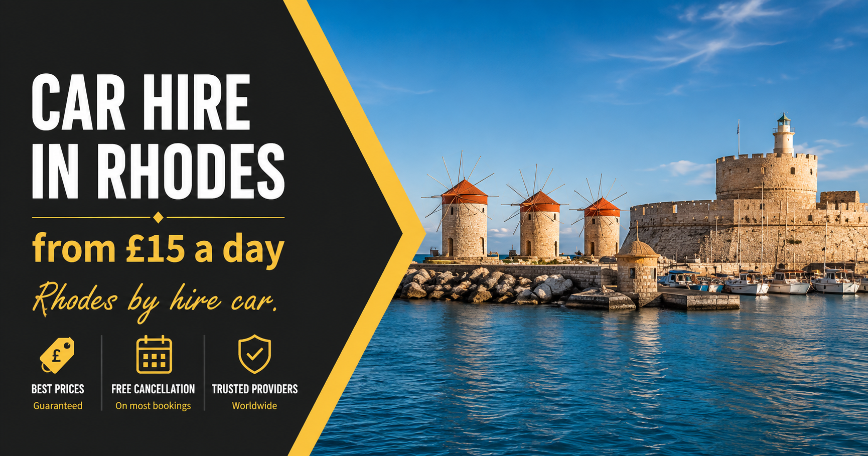 Car hire in Rhodes: the Old Town harbour and coast